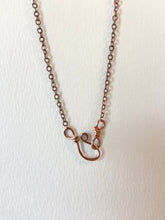 Load image into Gallery viewer, White Quartz & Mica Wire-Wrapped Copper Pendant Necklace. Genuine Real Raw Crystal Gemstone. Foraged Rock Found on a Hike near Asheville in Western North Carolina. Minimalist Modern Bohemian Style with Circle and Criss-Cross X Design. Authentic One-of-a-Kind Handmade Jewelry.