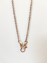 Load image into Gallery viewer, White Quartz & Mica Wire-Wrapped Copper Honey Bee Pendant Necklace. Genuine Real Raw Crystal Gemstone. Foraged Rock Found on a Hike near Asheville in Western North Carolina. Minimalist Modern Bohemian Insect Design. Authentic One-of-a-Kind Handmade Jewelry.