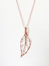 Load image into Gallery viewer, Wire-Wrapped Copper Leaf Pendant Necklace. Delicate Intricate Minimalist Modern Bohemian Nature Design. Authentic One-of-a-Kind Handmade Jewelry.