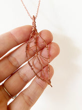 Load image into Gallery viewer, Wire-Wrapped Copper Leaf Pendant Necklace. Delicate Intricate Minimalist Modern Bohemian Nature Design. Authentic One-of-a-Kind Handmade Jewelry.