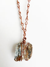 Load image into Gallery viewer, Quartz & Wire-Wrapped Copper Pendant Necklace. Genuine Real Raw Uncut Rough Crystal Gemstone. Foraged Rock Found on a Hike near Asheville in Western North Carolina. Minimalist Modern Bohemian Style Design. Authentic One-of-a-Kind Handmade Jewelry.