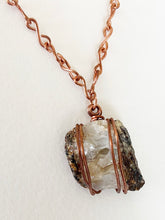 Load image into Gallery viewer, Quartz & Wire-Wrapped Copper Pendant Necklace. Genuine Real Raw Uncut Rough Crystal Gemstone. Foraged Rock Found on a Hike near Asheville in Western North Carolina. Minimalist Modern Bohemian Style Design. Authentic One-of-a-Kind Handmade Jewelry.