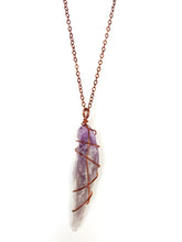 Load image into Gallery viewer, Amethyst Wire-Wrapped Copper Pendant Necklace. Genuine Real Raw Uncut Rough Gemstone Crystal Shard Sourced in Asheville, North Carolina. Minimalist Modern Bohemian Style Design. Authentic One-of-a-Kind Handmade Jewelry.