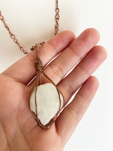 Load image into Gallery viewer, Quartz & Wire-Wrapped Copper Pendant Necklace. Genuine Real Raw Uncut Rough Crystal Gemstone. Foraged Rock Found on a Hike near Asheville in Western North Carolina. Minimalist Modern Bohemian Style Design. Authentic One-of-a-Kind Handmade Jewelry.