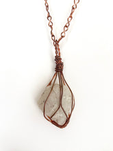 Load image into Gallery viewer, Quartz & Wire-Wrapped Copper Pendant Necklace. Genuine Real Raw Uncut Rough Crystal Gemstone. Foraged Rock Found on a Hike near Asheville in Western North Carolina. Minimalist Modern Bohemian Style Design. Authentic One-of-a-Kind Handmade Jewelry.