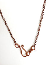 Load image into Gallery viewer, Ancient Orthoceras Fossial & Wire-Wrapped Antique Copper Pendant Necklace. Genuine Real Oblong Black Gemstone Sourced in Asheville, North Carolina. Minimalist Modern Bohemian Style Design. Authentic One-of-a-Kind Handmade Jewelry.