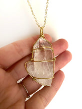 Load image into Gallery viewer, Clear Quartz & Wire-Wrapped Copper Pendant Necklace. Genuine Real Raw Gemstone Crystal Shard, Sourced in Asheville, North Carolina. Minimalist Modern Bohemian Design. Authentic One-of-a-Kind Handmade Jewelry.