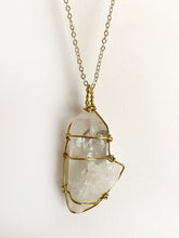 Load image into Gallery viewer, Clear Quartz & Wire-Wrapped Copper Pendant Necklace. Genuine Real Raw Gemstone Crystal Shard, Sourced in Asheville, North Carolina. Minimalist Modern Bohemian Design. Authentic One-of-a-Kind Handmade Jewelry.