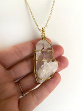 Load image into Gallery viewer, Clear Quartz & Wire-Wrapped Copper Pendant Necklace. Genuine Real Raw Gemstone Crystal Shard, Sourced in Asheville, North Carolina. Minimalist Modern Bohemian Design. Authentic One-of-a-Kind Handmade Jewelry.