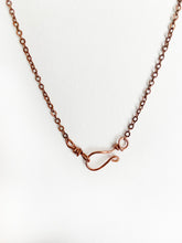 Load image into Gallery viewer, White Quartz & Mica Wire-Wrapped Copper Pendant Necklace. Genuine Real Raw Crystal Gemstone. Foraged Rock Found on a Hike near Asheville in Western North Carolina. Minimalist Modern Bohemian Style with Criss Cross X Design. Authentic One-of-a-Kind Handmade Jewelry.