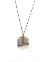 Load image into Gallery viewer, White and Gray Striped Quartz & Wire-Wrapped Copper Pendant Necklace. Genuine Real Raw Uncut Rough Crystal Gemstone. Foraged Rock Found on a Hike near Asheville in Western North Carolina. Minimalist Modern Bohemian Style Design. Authentic One-of-a-Kind Handmade Jewelry.