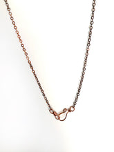 Load image into Gallery viewer, Ancient Orthoceras Fossial & Wire-Wrapped Antique Copper Pendant Necklace. Genuine Real Oblong Black Gemstone Sourced in Asheville, North Carolina. Minimalist Modern Bohemian Style Design. Authentic One-of-a-Kind Handmade Jewelry.
