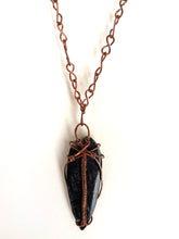 Load image into Gallery viewer, Ancient Orthoceras Fossial & Wire-Wrapped Antique Copper Pendant Necklace. Genuine Real Oblong Black Gemstone Sourced in Asheville, North Carolina. Minimalist Modern Bohemian Style Design. Authentic One-of-a-Kind Handmade Jewelry.