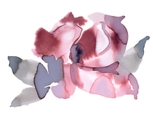 Load image into Gallery viewer, 9" x 12" original watercolor abstract flower painting in an expressive, loose, watery, minimalist, modern style by contemporary fine artist Elizabeth Becker. Prints available. Monochromatic dark pink, muted purple, gray and white colors.