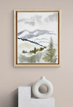 Load image into Gallery viewer, 16” x 20” original watercolor abstract landscape tree painting of the Appalachian mountain layers, Asheville, North Carolina, in an expressive, impressionist, minimalist, modern style by contemporary fine artist Elizabeth Becker.