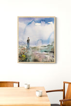 Load image into Gallery viewer, 8" x 10" original watercolor abstract desert landscape figure painting in an expressive, impressionist, minimalist, modern style by contemporary fine artist Elizabeth Becker.