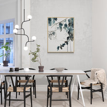 Load image into Gallery viewer, 9” x 12” original watercolor botanical nature painting of tree branches and leaves in an expressive, impressionist, minimalist, modern style by contemporary fine artist Elizabeth Becker. Soft monochromatic muted blue green, gray and white colors.