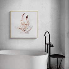 Load image into Gallery viewer, 15" x 15" original watercolor nude meditating spiritual figure painting in an expressive, impressionist, minimalist, modern style by contemporary fine artist Elizabeth Becker.