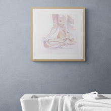 Load image into Gallery viewer, 16" x 16" original watercolor nude meditating spiritual figure painting, easy lotus pose, yoga pose, meditation, expressive, impressionist, minimalist, modern style by contemporary fine artist Elizabeth Becker.