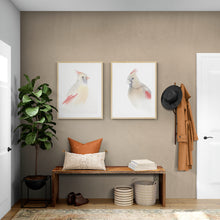 Load image into Gallery viewer, 5” x 7” original watercolor female cardinal painting in an ethereal, expressive, impressionist, minimalist, modern style by contemporary fine artist Elizabeth Becker