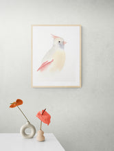 Load image into Gallery viewer, 5” x 7” original watercolor female cardinal painting in an ethereal, expressive, impressionist, minimalist, modern style by contemporary fine artist Elizabeth Becker