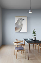 Load image into Gallery viewer, 5” x 7” original watercolor wildlife nature catbird painting in an ethereal, expressive, impressionist, minimalist, modern style by contemporary fine artist Elizabeth Becker