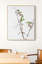 Load image into Gallery viewer, 16” x 20” original watercolor botanical cherry blossom floral painting in an expressive, impressionist, minimalist, modern style by contemporary fine artist Elizabeth Becker. Soft green, pink and white colors.
