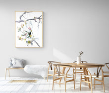 Load image into Gallery viewer, 11" x 15" original watercolor botanical white cherry blossom flower painting in an abstract, expressive, impressionist, minimalist, modern style by contemporary fine artist Elizabeth Becker.