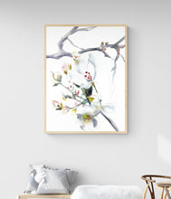 Load image into Gallery viewer, 11" x 15" original watercolor botanical white cherry blossom flower painting in an abstract, expressive, impressionist, minimalist, modern style by contemporary fine artist Elizabeth Becker.