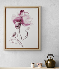 Load image into Gallery viewer, 11” x 15” original watercolor ink botanical cosmo wildflower painting in an expressive, impressionist, minimalist, modern style by contemporary fine artist Elizabeth Becker.