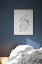 Load image into Gallery viewer, 9" x 12" original watercolor abstract portrait painting in an ethereal, expressive, impressionist, minimalist, modern style by contemporary fine artist Elizabeth Becker. Soft peach, pink, gray, lavender purple and white colors.