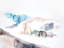 Load image into Gallery viewer, 18" x 24" original watercolor abstract landscape painting in an expressive, impressionist, minimalist, modern style by contemporary fine artist Elizabeth Becker.