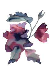 Load image into Gallery viewer, 9" x 12" original watercolor botanical flower painting in an expressive, loose, watery, minimalist, modern style by contemporary fine artist Elizabeth Becker. Prints available. Monochromatic burgundy purple, maroon red, gray, black and white colors.