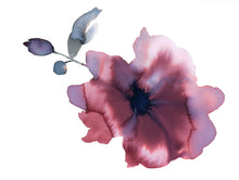 Load image into Gallery viewer, 9" x 12" original watercolor botanical flower painting in an expressive, loose, watery, minimalist, modern style by contemporary fine artist Elizabeth Becker. Prints available. Monochromatic burgundy purple, maroon red, gray, black and white colors.