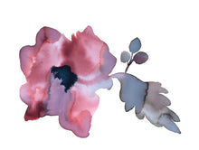 Load image into Gallery viewer, 9" x 12" original watercolor botanical flower painting in an expressive, loose, watery, minimalist, modern style by contemporary fine artist Elizabeth Becker. Prints available. Monochromatic burgundy purple, maroon red, gray, black and white colors.