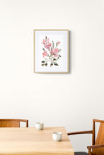 Load image into Gallery viewer, 11" x 15" original watercolor botanical floral bouquet painting in an expressive, loose, watery, minimalist, modern style by contemporary fine artist Elizabeth Becker. Prints available. Soft pink, dark green and white colors. Framed.