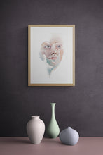 Load image into Gallery viewer, 15" x 22" original watercolor emotional portrait painting in an expressive, impressionist, minimalist, modern style by contemporary fine artist Elizabeth Becker.