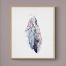 Load image into Gallery viewer, 16” x 20” original watercolor wildlife great blue heron, egret or crane painting in an expressive, impressionist, minimalist, modern style by contemporary fine artist Elizabeth Becker
