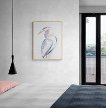 Load image into Gallery viewer, 11” x 15” original watercolor wildlife heron, egret or crane painting in an expressive, impressionist, minimalist, modern style by contemporary fine artist Elizabeth Becker