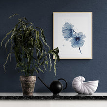 Load image into Gallery viewer, 16" x 20" original watercolor botanical hibiscus flowers painting in an expressive, loose, watery, minimalist, modern style by contemporary fine artist Elizabeth Becker. Prints available. Monochromatic black, white and Payne's gray colors.