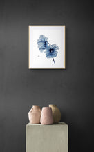 Load image into Gallery viewer, 16" x 20" original watercolor botanical hibiscus flowers painting in an expressive, loose, watery, minimalist, modern style by contemporary fine artist Elizabeth Becker. Prints available. Monochromatic black, white and payne's gray colors. Framed.
