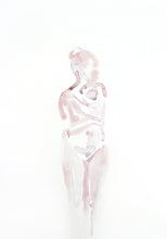 Load image into Gallery viewer, 18" x 24" original watercolor abstract nude figure gesture painting in an ethereal, expressive, impressionist, minimalist, modern style by contemporary fine artist Elizabeth Becker. Soft pastel mauve purple, pale pink and white colors.