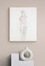 Load image into Gallery viewer, 18" x 24" original watercolor abstract nude figure gesture painting in an ethereal, expressive, impressionist, minimalist, modern style by contemporary fine artist Elizabeth Becker. Soft pastel mauve purple, pale pink and white colors.