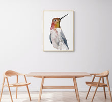 Load image into Gallery viewer, 5” x 7” original watercolor ruby-throated hummingbird painting in an ethereal, expressive, impressionist, minimalist, modern style by contemporary fine artist Elizabeth Becker
