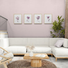 Load image into Gallery viewer, 9” x 12” original botanical floral ink painting in an expressive, impressionist, minimalist, modern style by contemporary fine artist Elizabeth Becker. Soft watery mauve, eggplant, plum purple and white colors. Wall art collage collection.