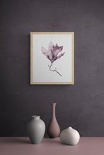 Load image into Gallery viewer, 9” x 12” original botanical floral ink painting in an expressive, impressionist, minimalist, modern style by contemporary fine artist Elizabeth Becker. Soft watery mauve, eggplant, plum purple and white colors.