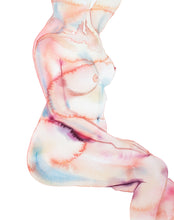 Load image into Gallery viewer, 16" x 20" original watercolor nude abstract female figure painting in an expressive, impressionist, minimalist, ethereal, modern, watery, subtle tasteful erotic style by contemporary fine artist Elizabeth Becker. Woman seated or sitting. Soft peach, apricot and white colors.