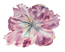 Load image into Gallery viewer, 16" x 20" original watercolor botanical floral painting in an expressive, loose, watery, minimalist, modern style by contemporary fine artist Elizabeth Becker. Prints available. Monochromatic soft dark pink, mauve purple and peach with white background.