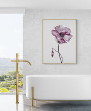 Load image into Gallery viewer, 9” x 12” original botanical floral ink painting in an expressive, impressionist, minimalist, modern style by contemporary fine artist Elizabeth Becker. Soft watery mauve, eggplant, plum purple and white colors. Wall art collage collection.