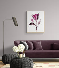 Load image into Gallery viewer, 9” x 12” original watercolor ink botanical hellebore floral painting in an expressive, impressionist, minimalist, modern style by contemporary fine artist Elizabeth Becker. Deep moody monochromatic fuschia pink black and white colors.